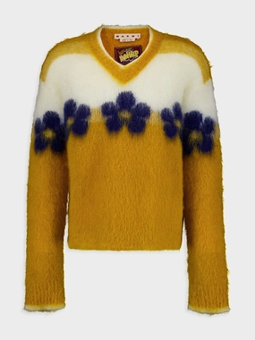 Floral Mohair V-Neck Jumper Knitwear Mens - men's sweaters sale