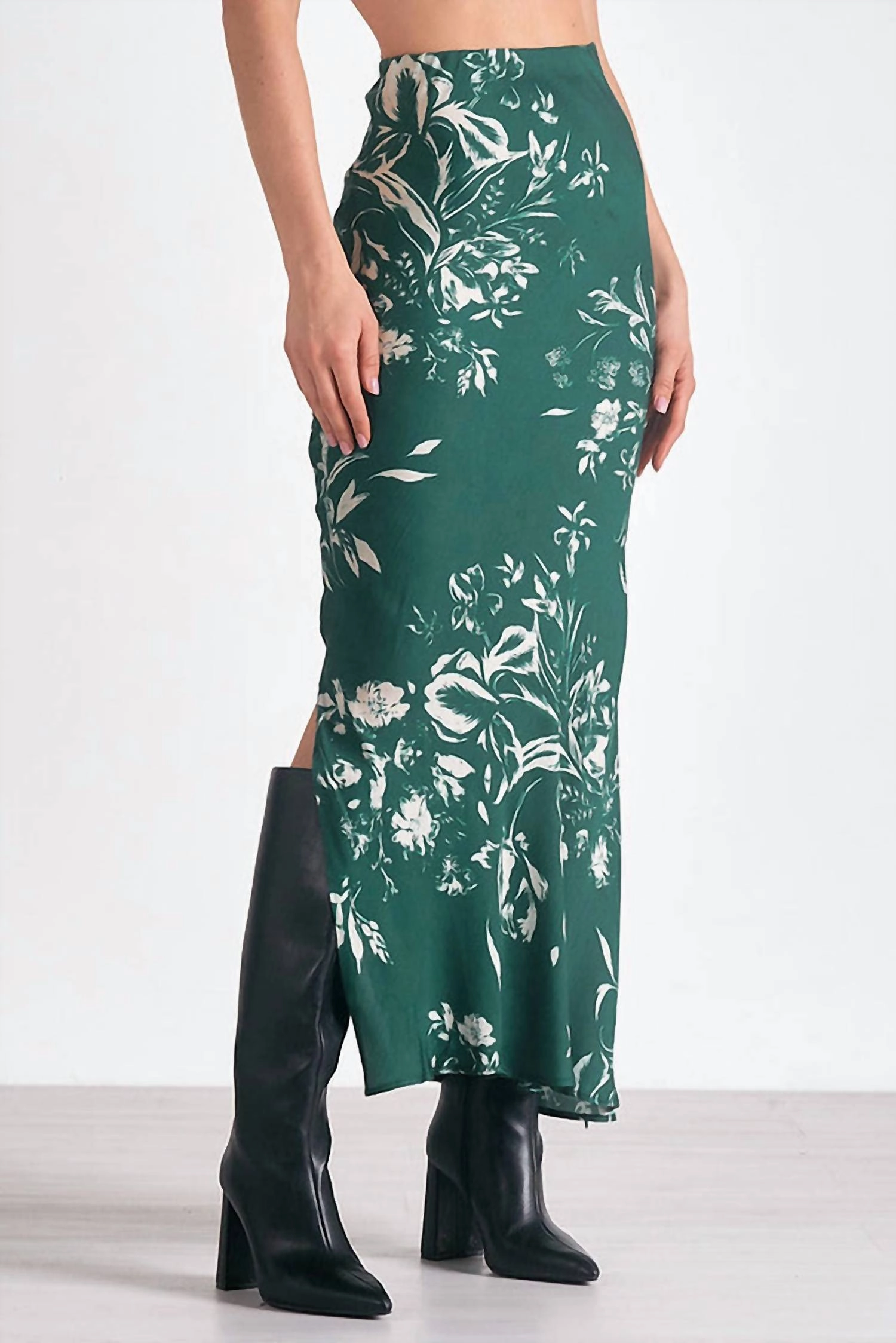 Floral Print Satin Skirt In Jade Toulouse