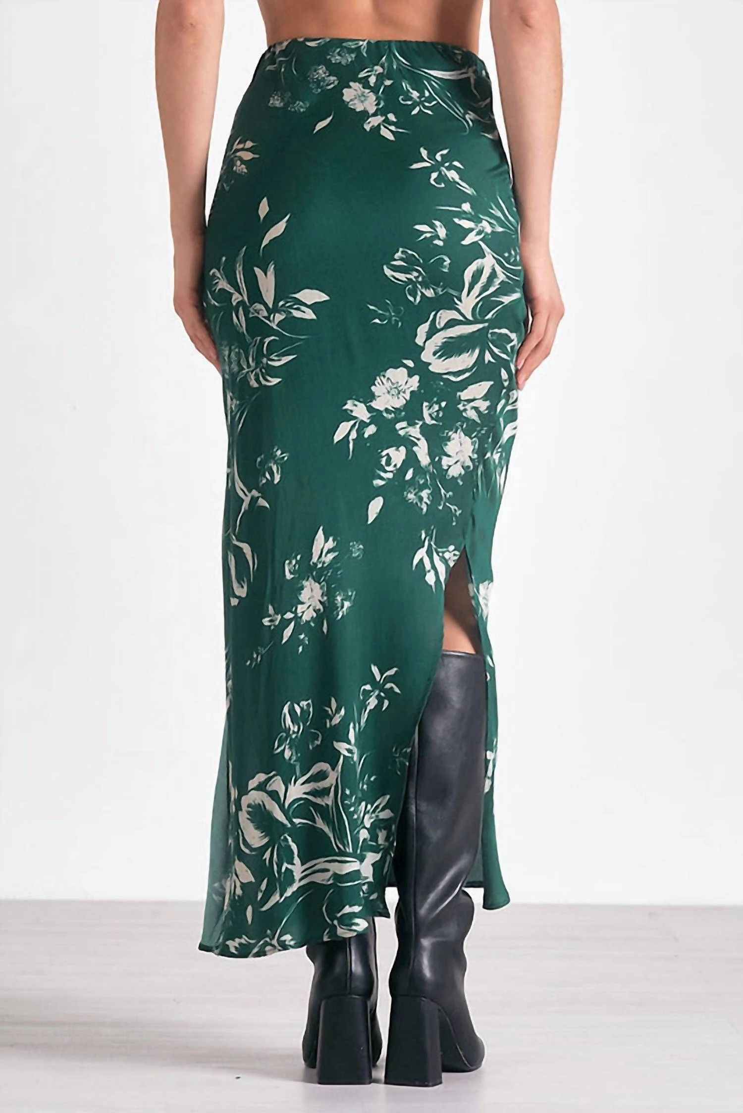 Floral Print Satin Skirt In Jade Toulouse