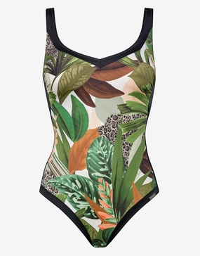 Floral Safari Shaped Neck Swimsuit - White Jungle Swim Womens - monokinis best price