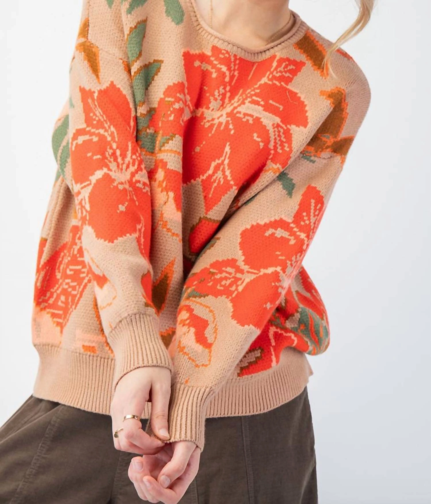 Floral Sweater In Khaki