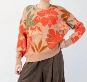 Floral Sweater In Khaki Tops Womens - sheer tops clearance
