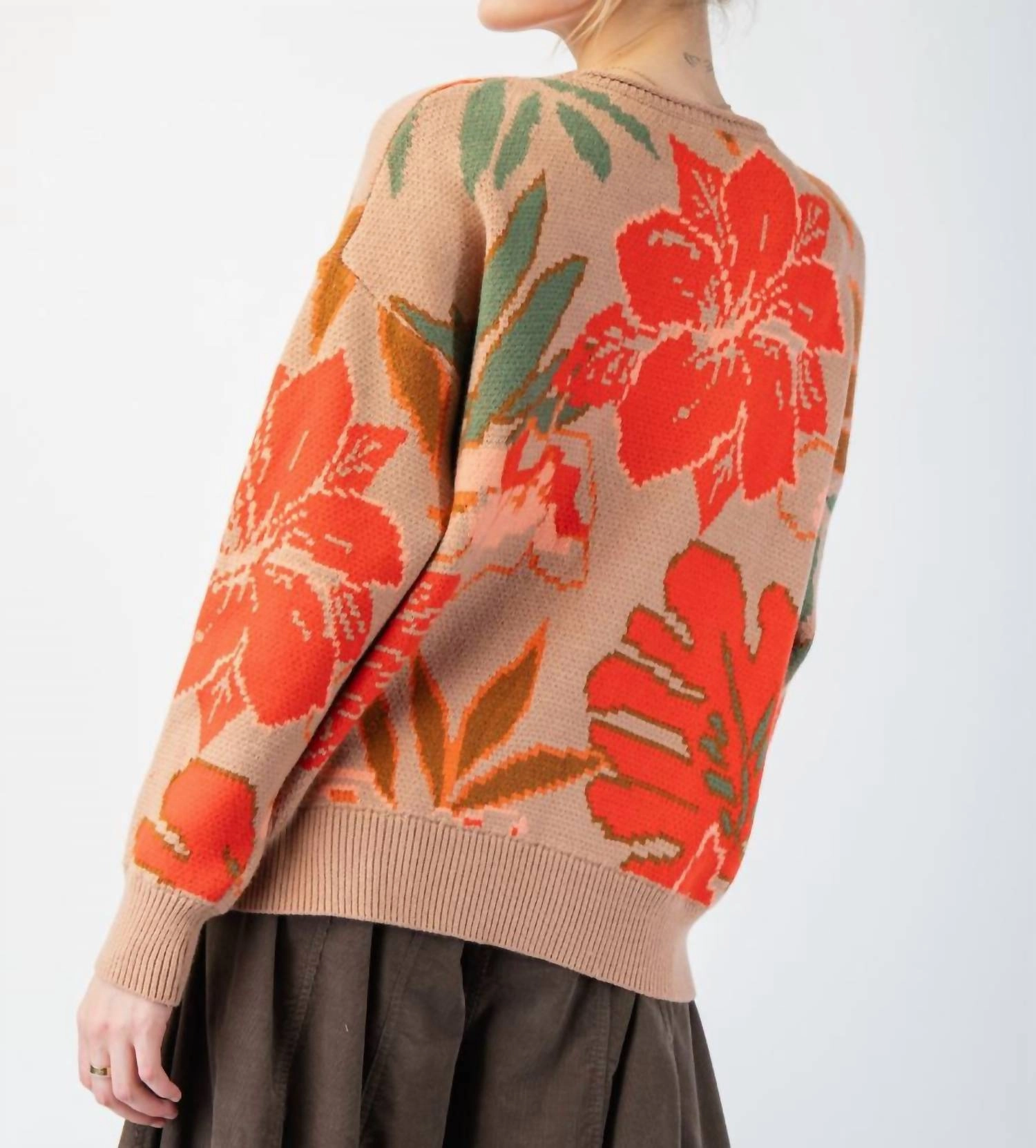 Floral Sweater In Khaki