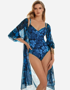 Floreale Midi Length Beach Shirt - Blue Swim Womens - bikinis clearance
