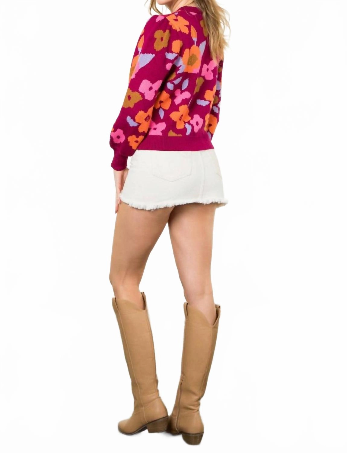 Flower Groove Sweater In Magenta