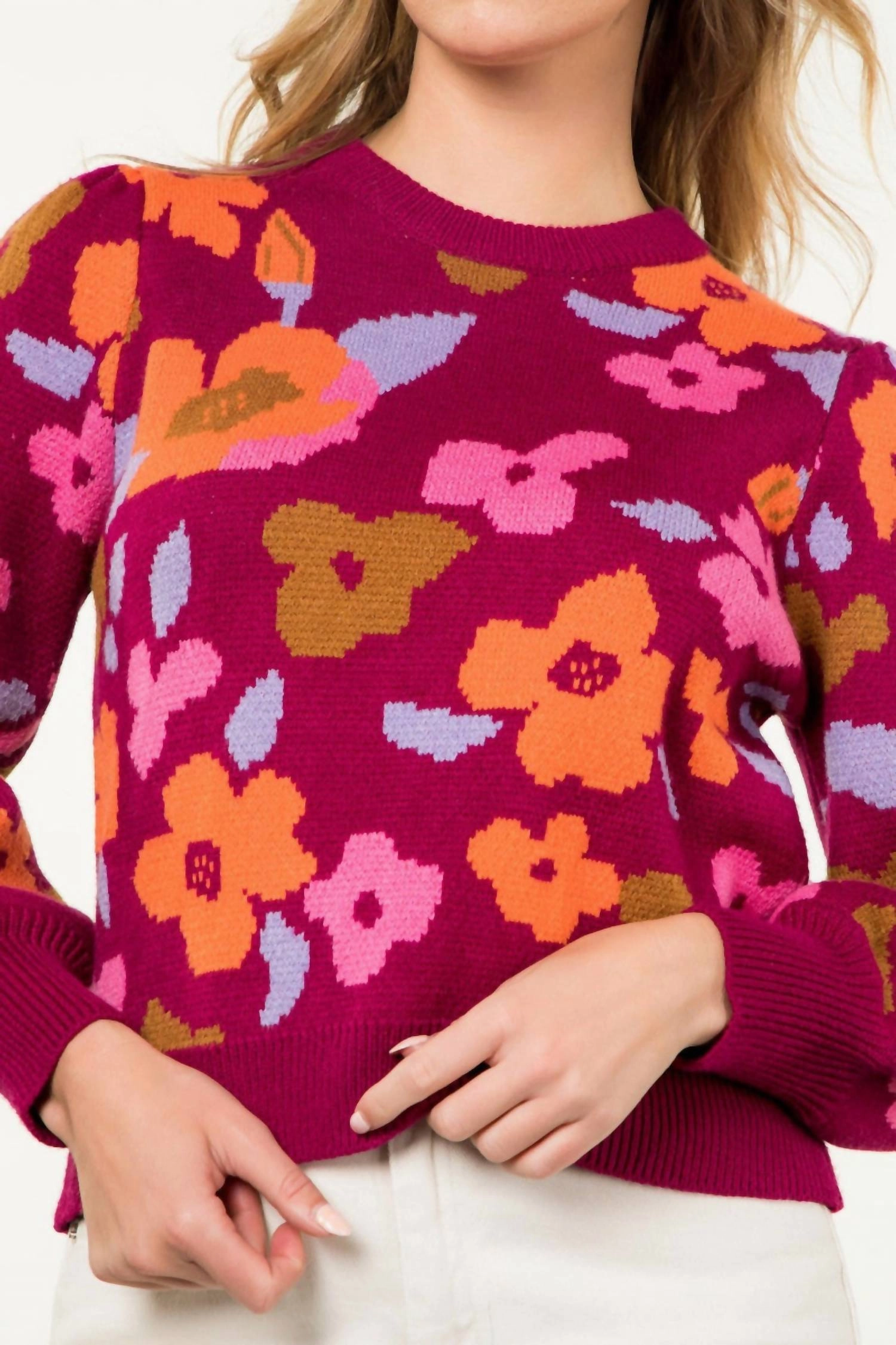 Flower Groove Sweater In Magenta