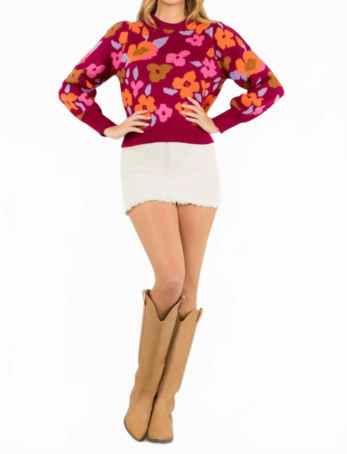 Flower Groove Sweater In Magenta