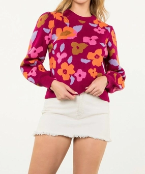 Flower Groove Sweater In Magenta Tops Womens - peplum tops outlet