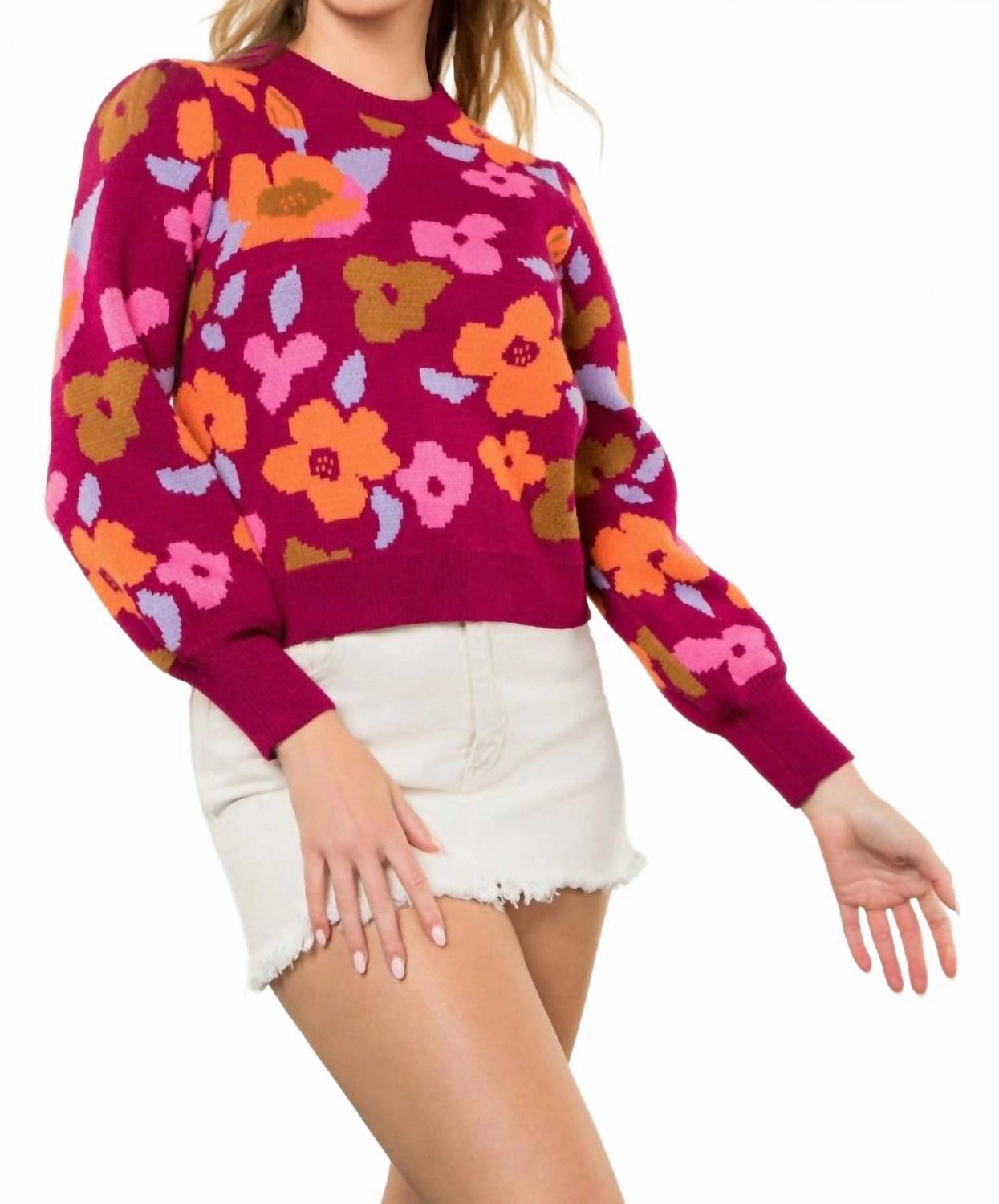 Flower Groove Sweater In Magenta