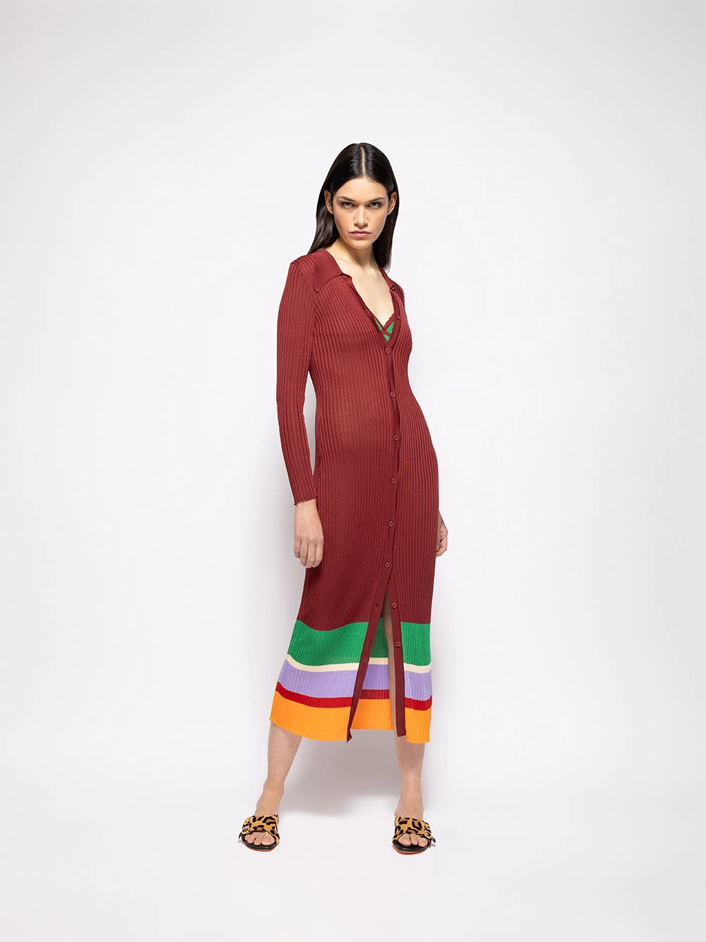 Fluorite Purple Potion Long-Sleeve Knitted Dress with Buttons