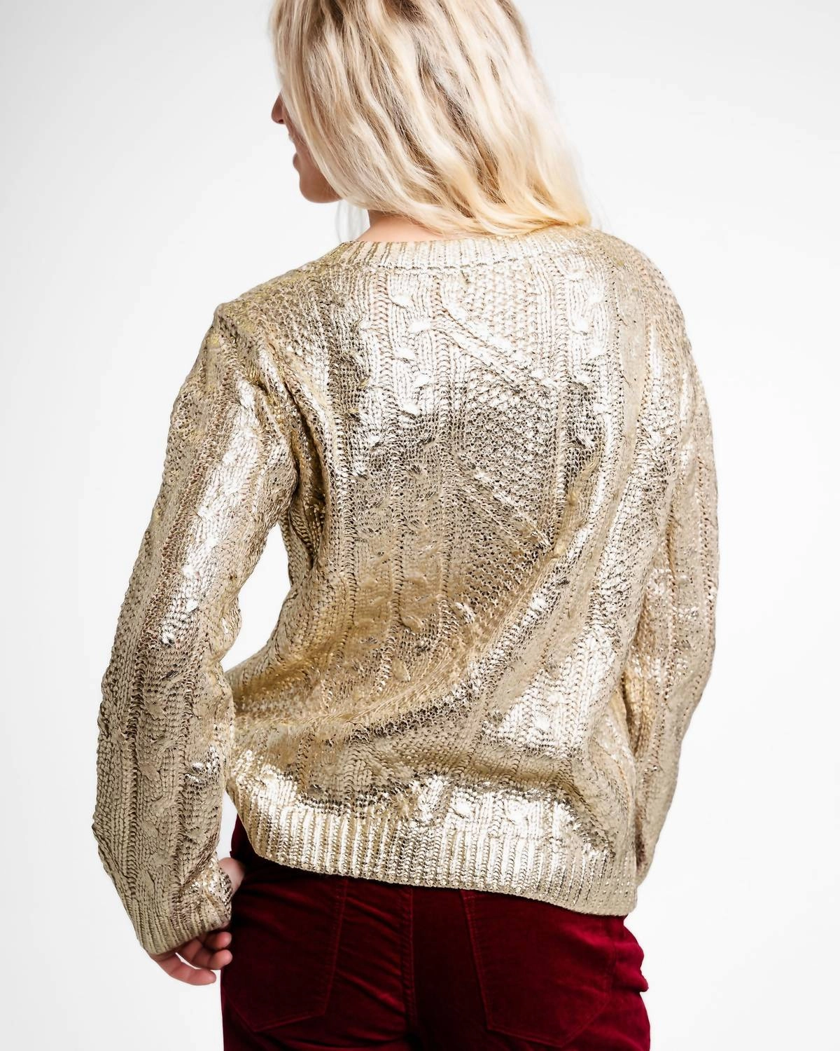 Foiled Cable Sweater In Gold