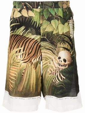 Forest Graphic-Print Silk Shorts cheap mens pants online
