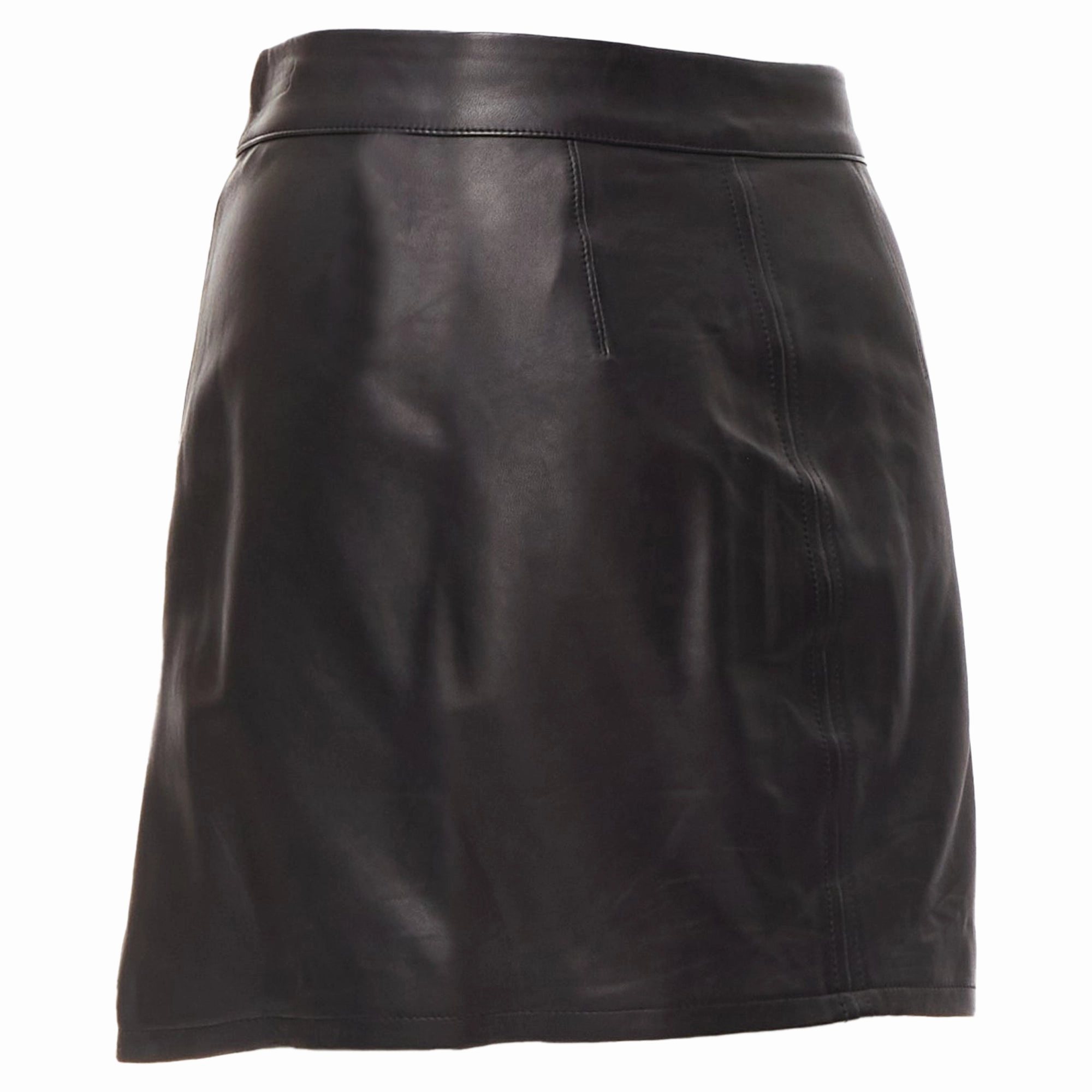 Frame lambskin leather snap button patch pocket mini skirt