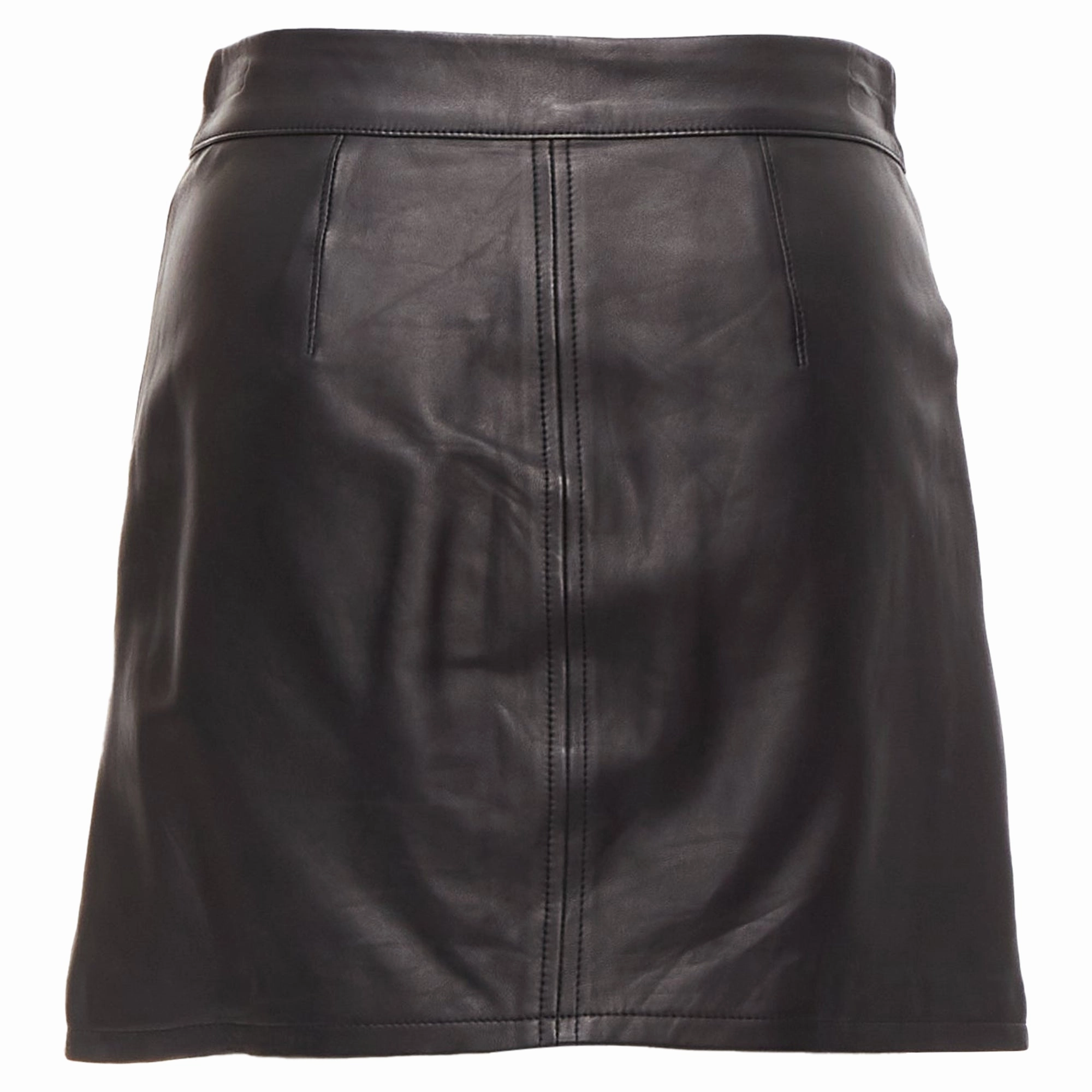 Frame lambskin leather snap button patch pocket mini skirt