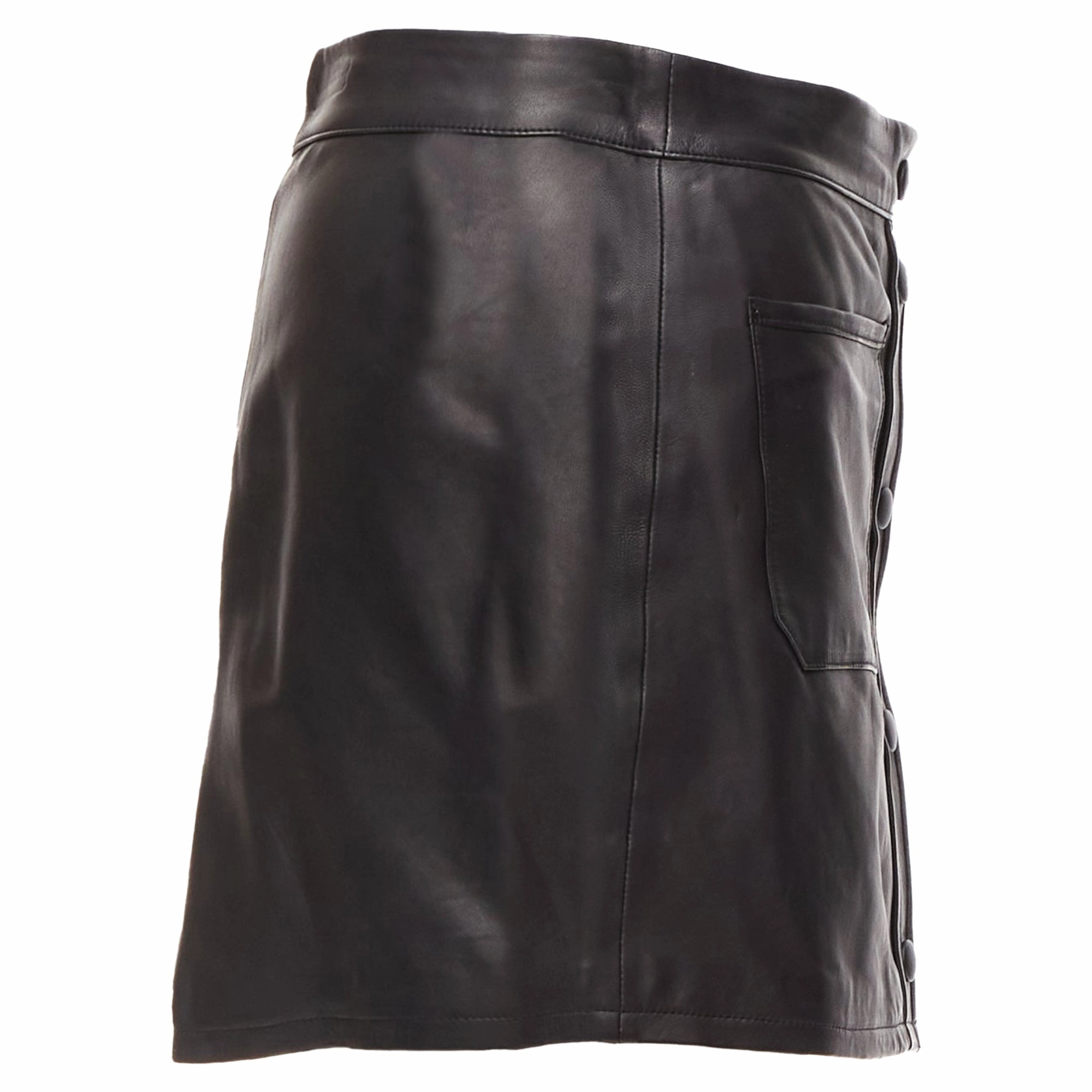 Frame lambskin leather snap button patch pocket mini skirt