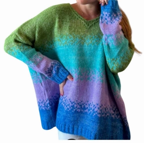 Franca Stripe Sweater In Green Multi Tops Womens - camisoles best price