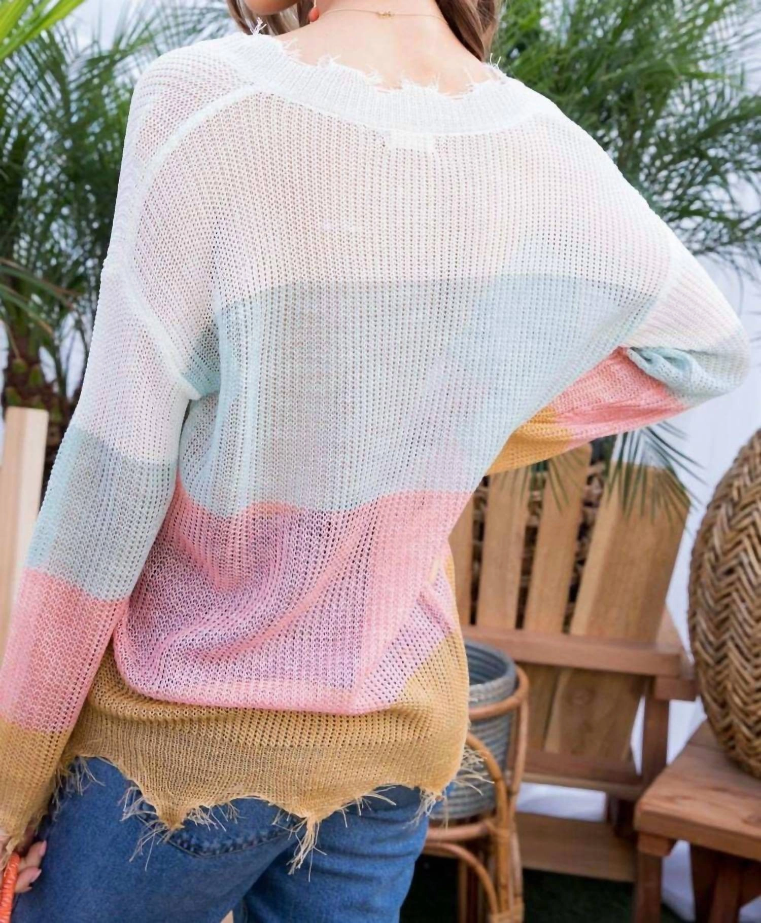Frayed Light Weight Sweater In Multi