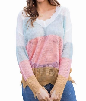 Frayed Light Weight Sweater In Multi Tops Womens - button-up blouses