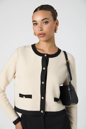 French Connection Vhari Contrast Cardigan - Cream/Black womens blouses promo