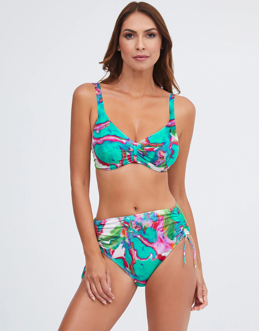 Frida Adjustable Leg Bikini Pant - Green Marble