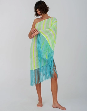 Fringed One Shoulder Kaftan - Neon Yellow Swim Womens - bikinis clearance
