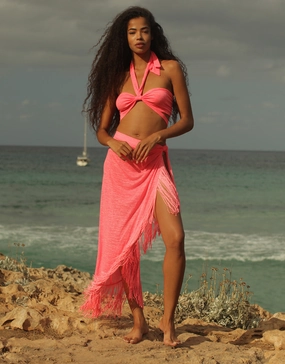 Fringed Sarong Skirt - Hot Pink Swim Womens - bikinis clearance