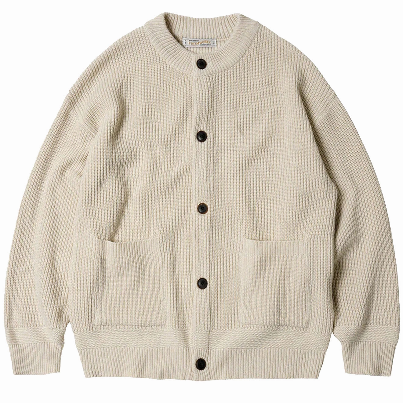 Frizmworks Heavy Wool Round Cardigan Cream mens sweaters cheap