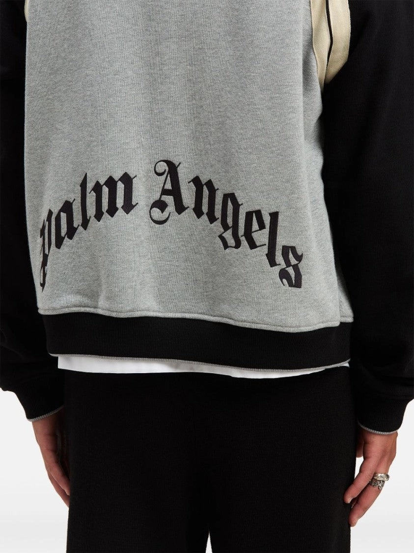 Front Button Closure Light Grey Sweater With Raglan Sleeves And Logo Detail