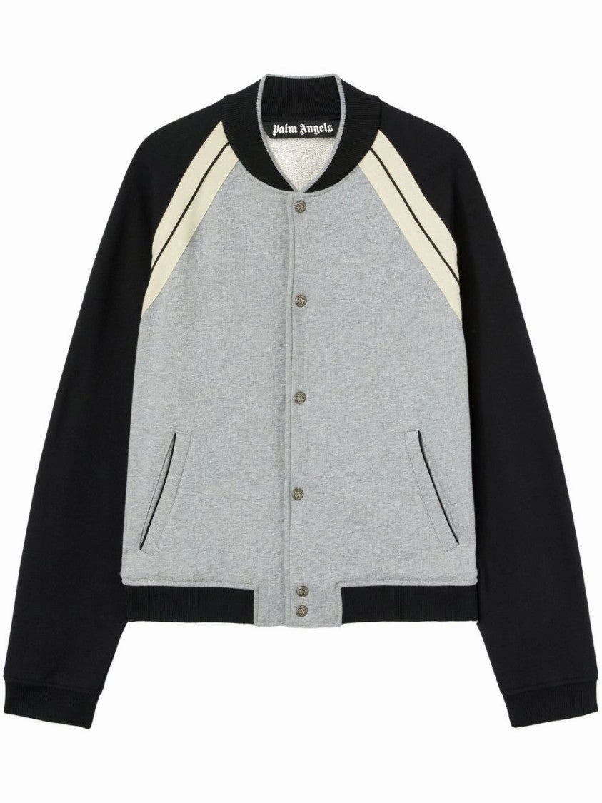 Front Button Closure Light Grey Sweater With Raglan Sleeves And Logo Detail
