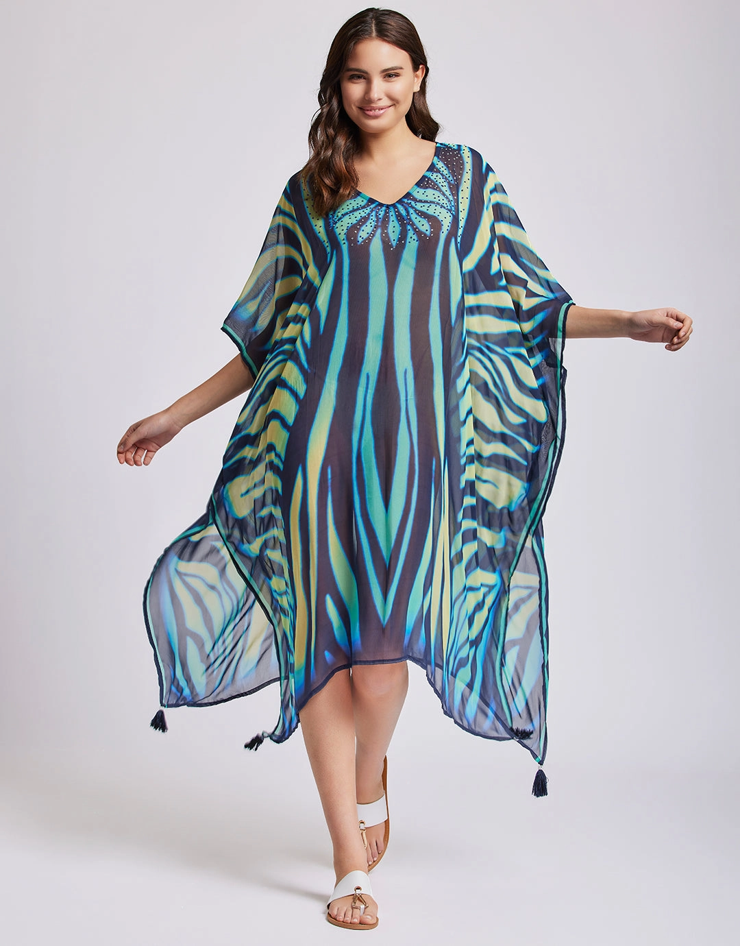 Fuego Poncho Kaftan - Multi Blue Swim Womens - bikinis clearance