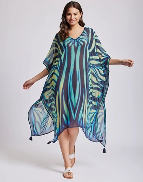 Fuego Poncho Kaftan - Multi Blue Swim Womens - bikinis clearance