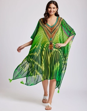 Fuego Poncho Kaftan - Multi Green Swim Womens - bikinis clearance