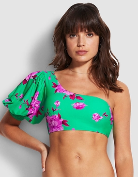 Full Bloom One Shoulder Bikini Top - Jade Swim Womens - swimsuits outlet