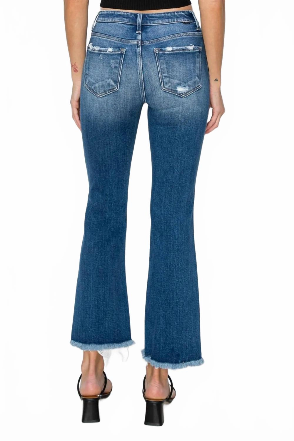 Full Size Frayed Step Hem Ankle Straight Jeans In Dark