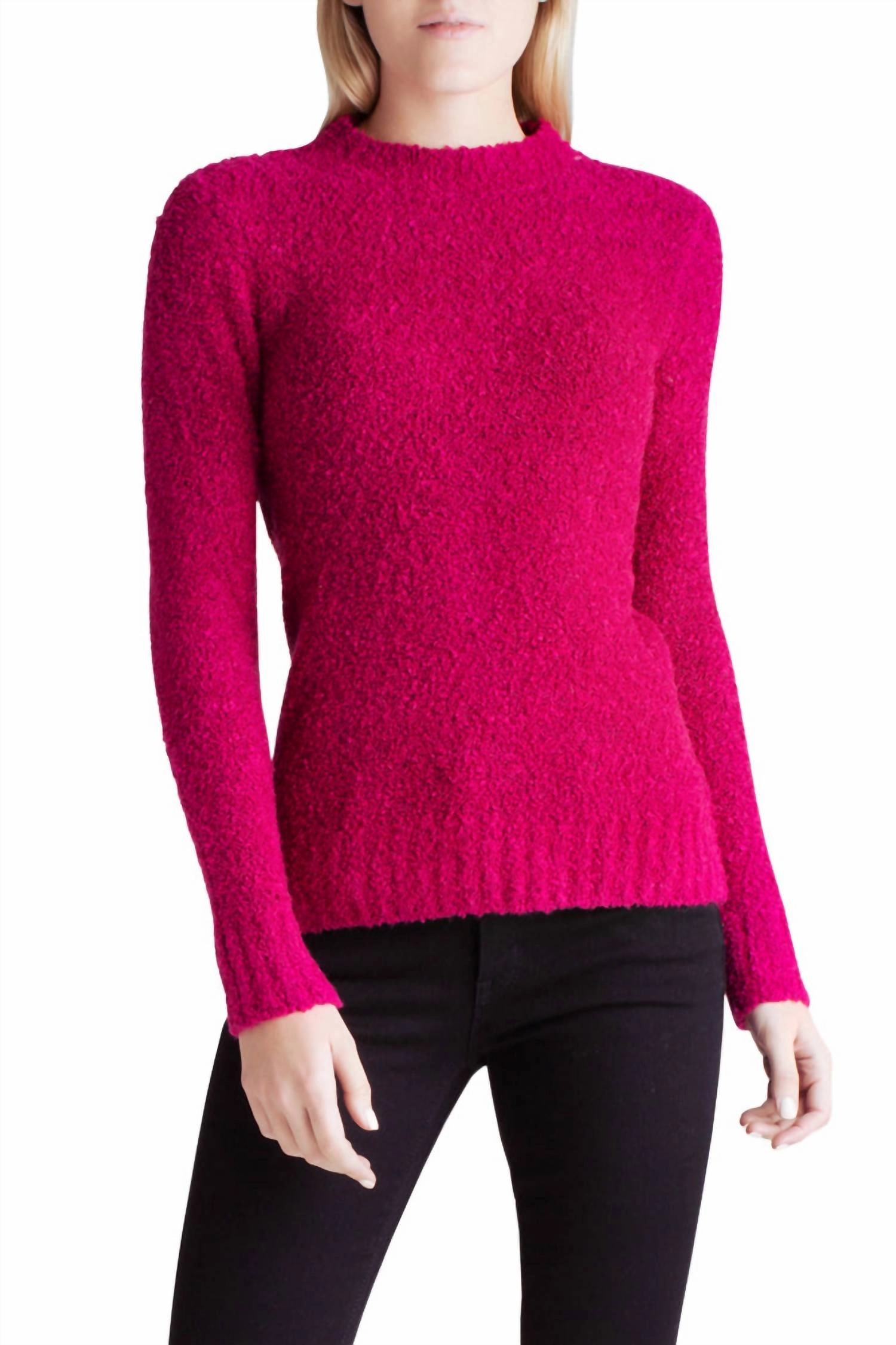 Fuzzy Boucle Long Sleeve Sweater In Pink Tops Womens - sheer tops clearance