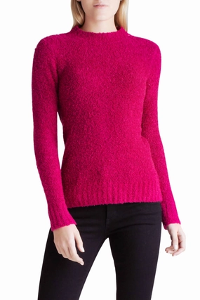 Fuzzy Boucle Long Sleeve Sweater In Pink Tops Womens - sheer tops clearance