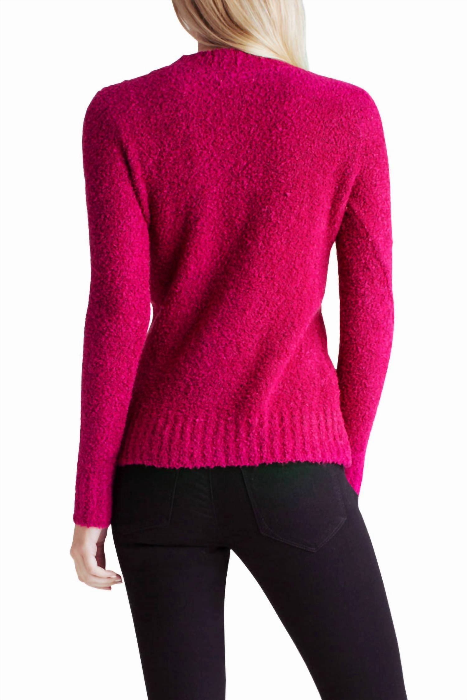 Fuzzy Boucle Long Sleeve Sweater In Pink