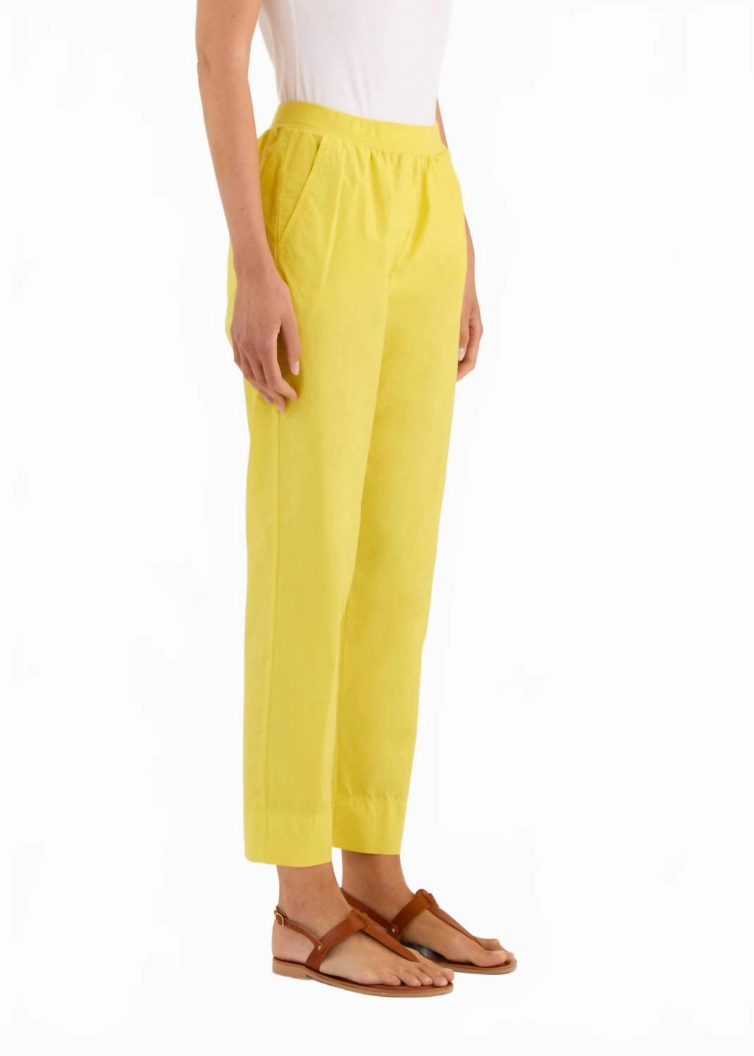 Garment-Dyed Flat Elasticated Straight Trousers In Citrus womens denim shorts discount