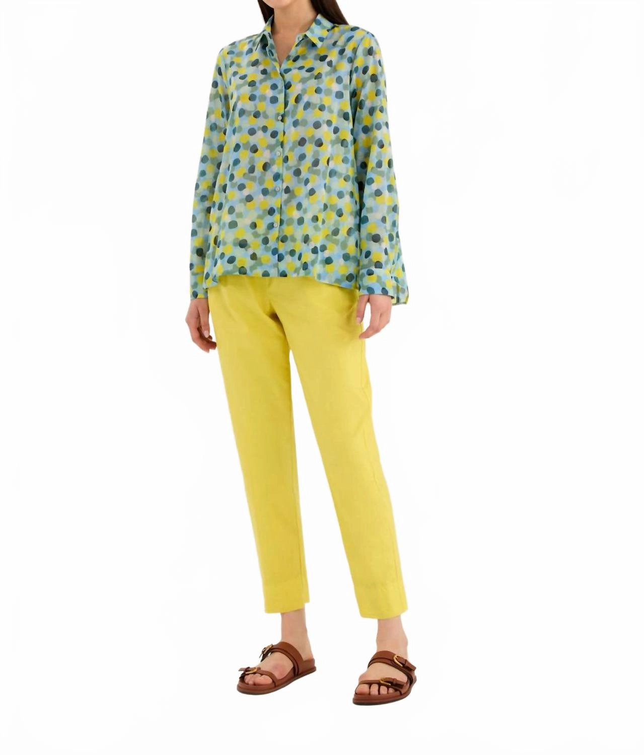 Garment-Dyed Flat Elasticated Straight Trousers In Citrus