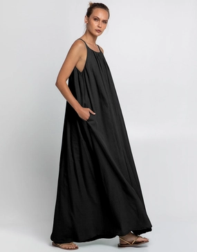 Gathered Maxi Dress - Black Swim Womens - bikinis clearance