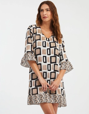 Geo Beach Dress - Black White and Gold Swim Womens - bikinis clearance
