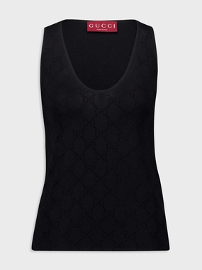 GG Embroidery Black Wool Tank Top Knitwear Womens - women's knitwear cheap