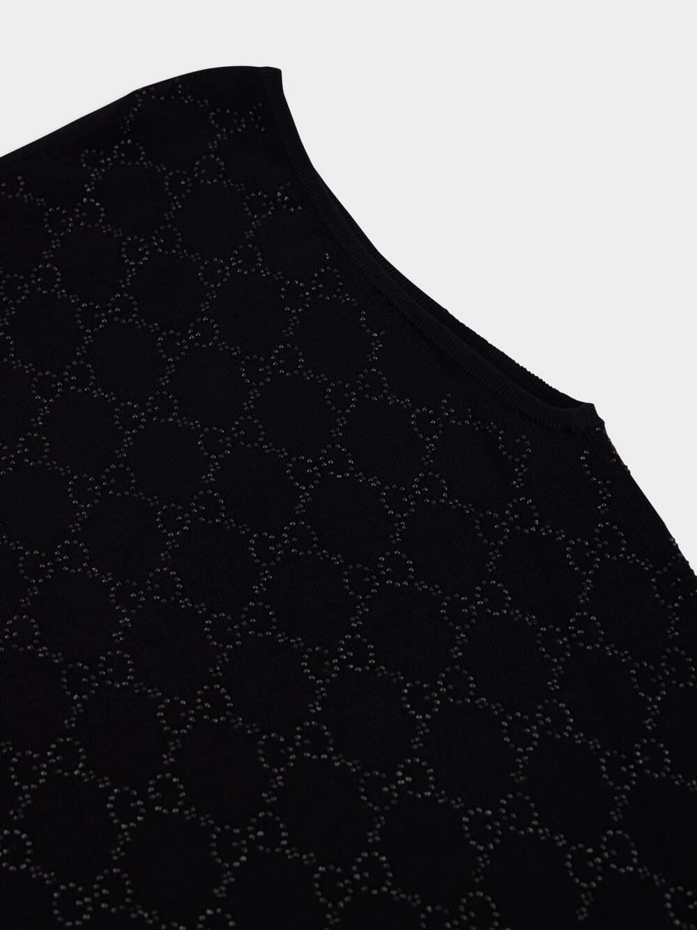 GG Embroidery Black Wool Tank Top