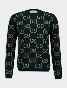 GG Intarsia-Knit Wool Jumper Knitwear Mens - men's sweaters sale