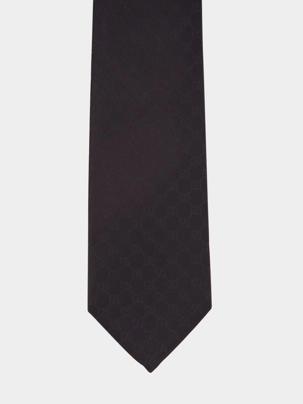 GG Monogram Black Silk Tie