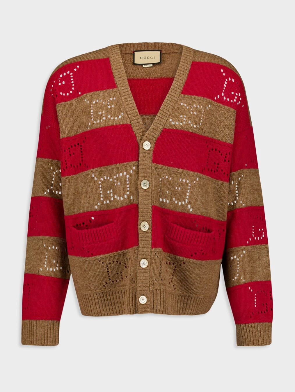 GG-Perforated Striped Wool Cardigan Knitwear Mens - men's sweaters sale