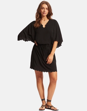 Gia Scallop Kaftan - Black Swim Womens - bikinis clearance