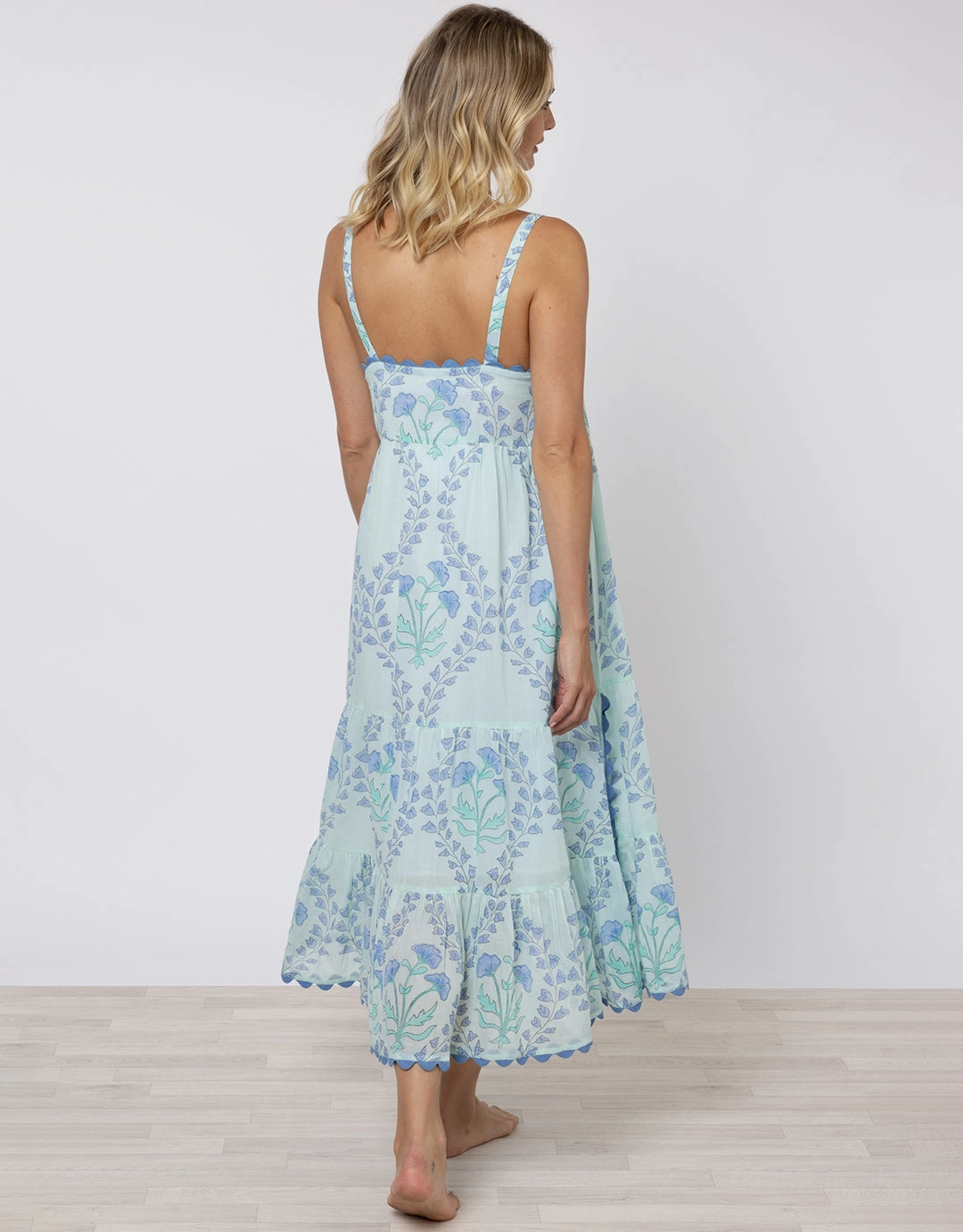 Ginko Print Swing Dress with Ric-Rac - Aqua and Blue