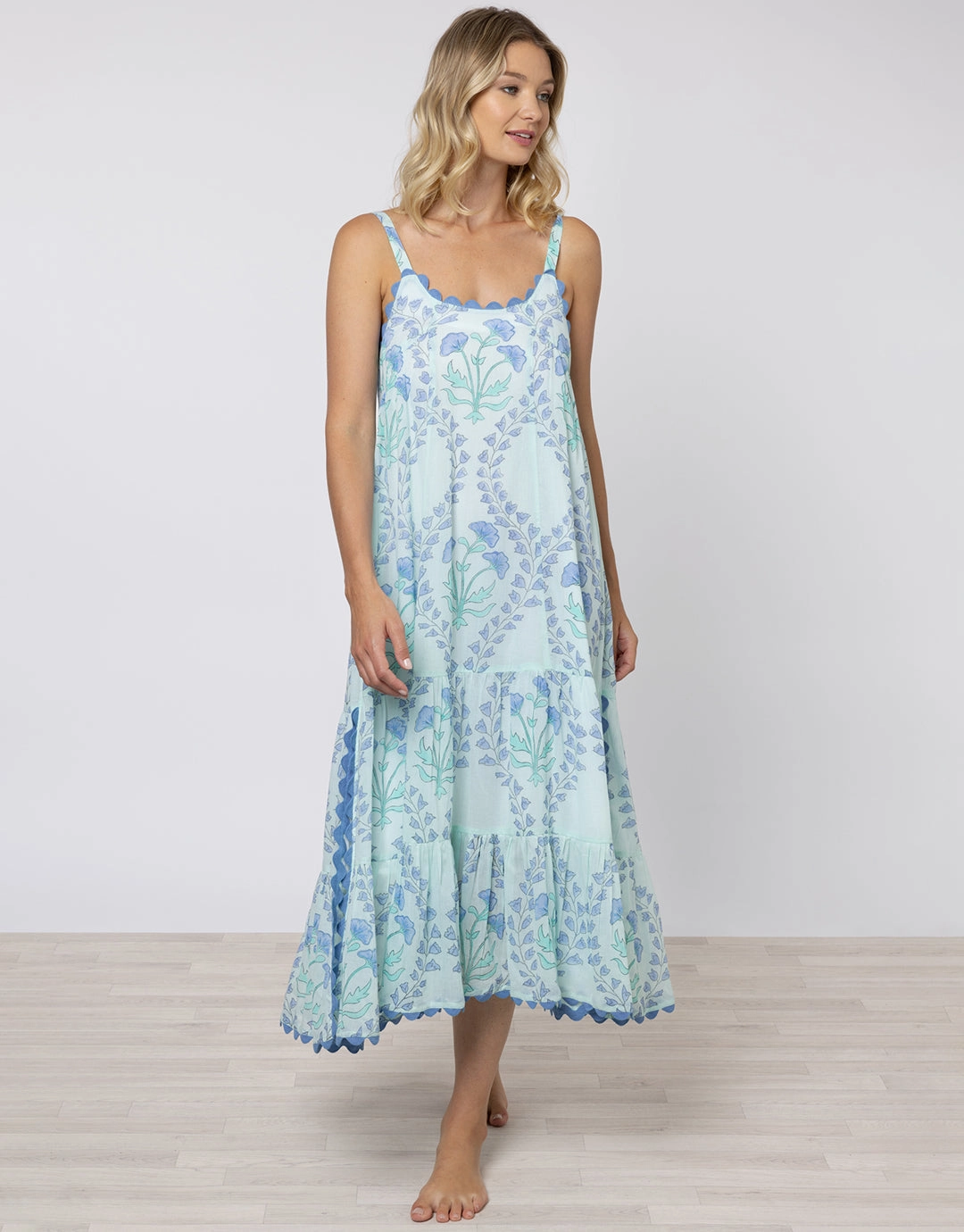 Ginko Print Swing Dress with Ric-Rac - Aqua and Blue Swim Womens - bikinis clearance
