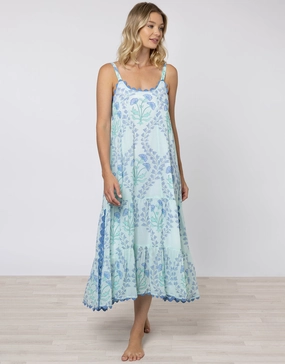 Ginko Print Swing Dress with Ric-Rac - Aqua and Blue Swim Womens - bikinis clearance